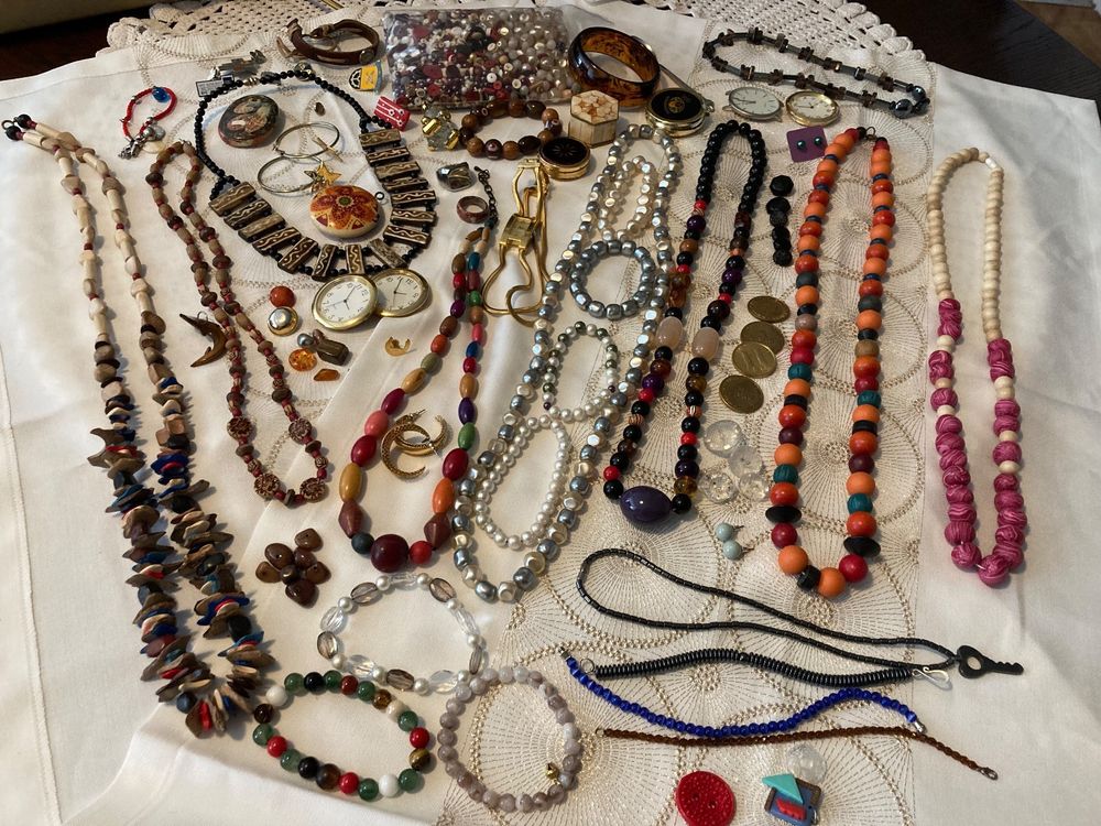 Lot bijoux fantaisie vintage dore argenté bagues colliers bracelets boucles oreilles mix - Montres & Bijoux