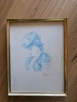 Bild Zeichnung Gemälde Goldrahmen 33 x 26 Frauen Portrait