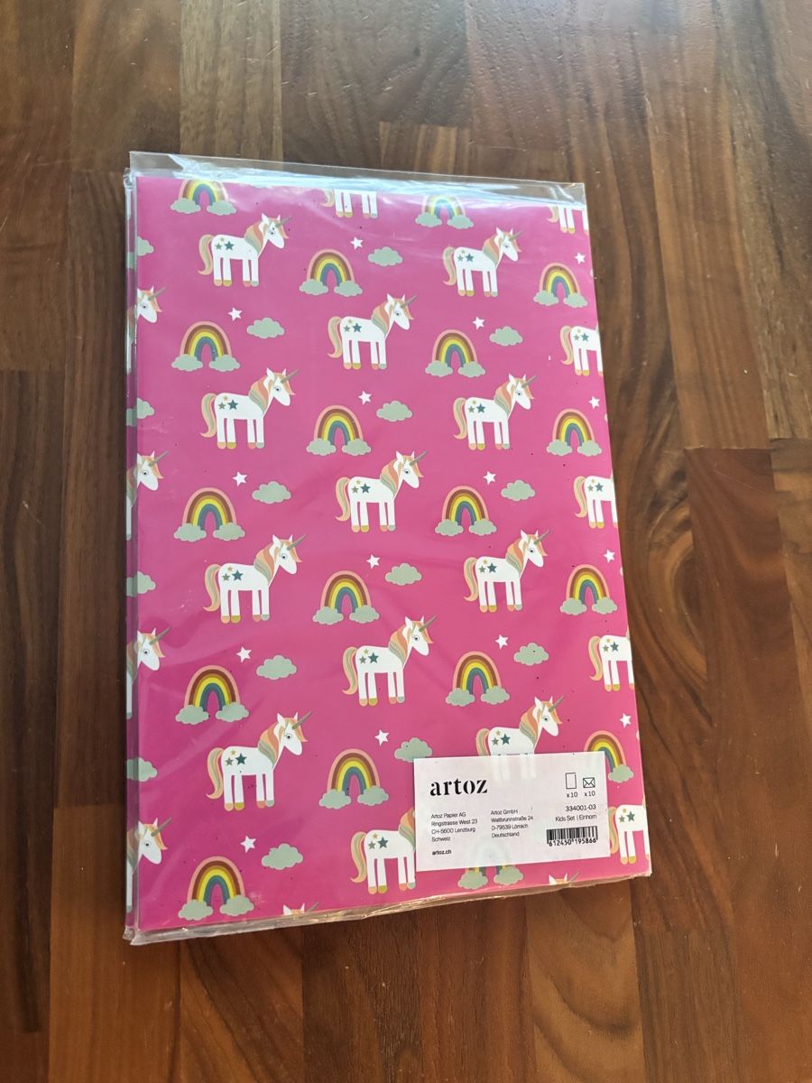 Carta: Briefpapier mit Einhörnern und Regenbogen, pink, neu – Nuovo e nell'imballaggio originale da Zürich venduto da engebrunau