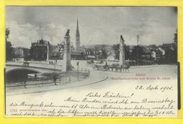23.9.1901Zürich Stauffacherbrücke/2 Pferde-Fuhrwerke/belebt