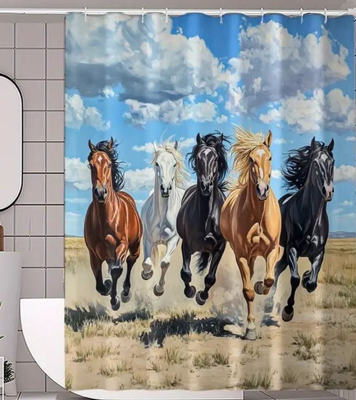 Vorhänge: Duschvorhang Pferde 200x180 cm – Neu und originalverpackt aus Langenbruck von Gumsi 1