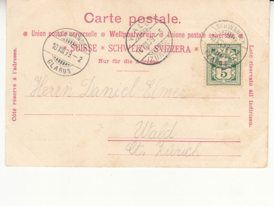 Ansichtskarten: Schwanden 1899 – Gebraucht aus Bürglen TG von StampGraf 1