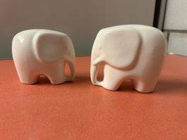 2 süsse Elefanten Figuren Keramik weiss Deko Figuren