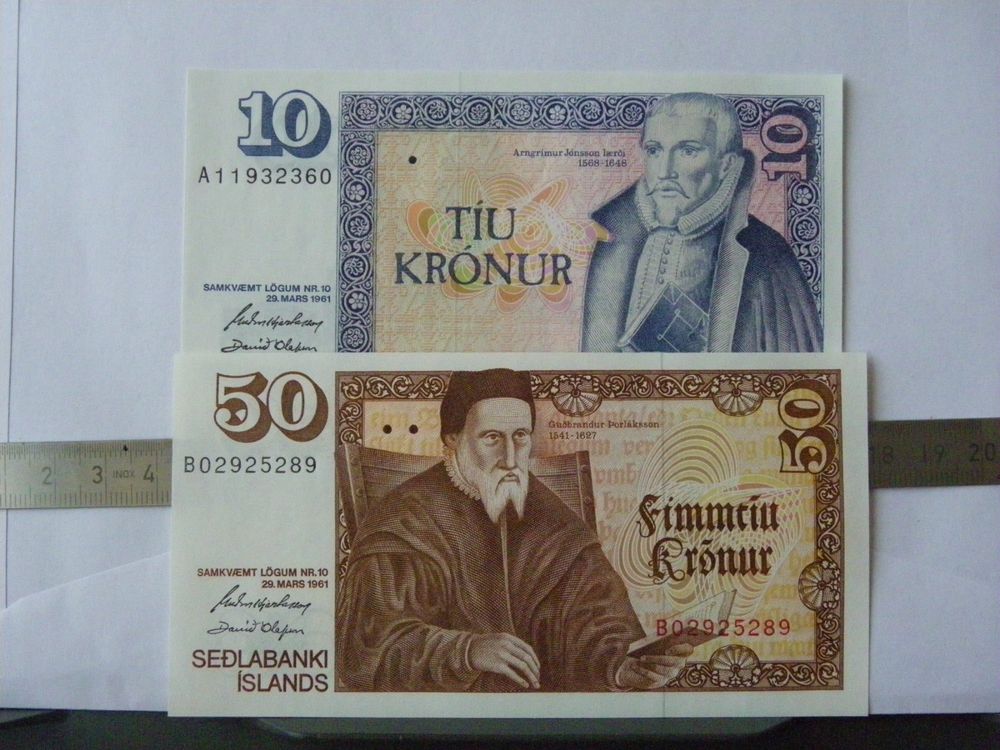 Island 10 & 50 Kronur Banknoten von 1961 - UNC (Neu (gemäss ...