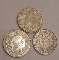 3x 1 Franken Muenzes 1956 Helvetia Silber