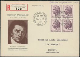 1946 - Pestalozzi - Viererblock - Ersttagsbrief FDC U4 ET