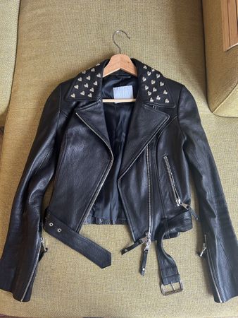 Do I Do leather jacket with heart studs, size S, Black
