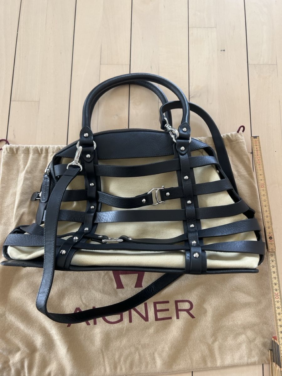 Aigner Borse da donna: Aigner Ledertasche schwarz beige mit Stoffeinsatz – Usato da Illnau venduto da evelineundamelie 7