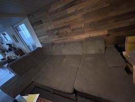 Ecksofa braun Stoff mit Gebrauchspuren