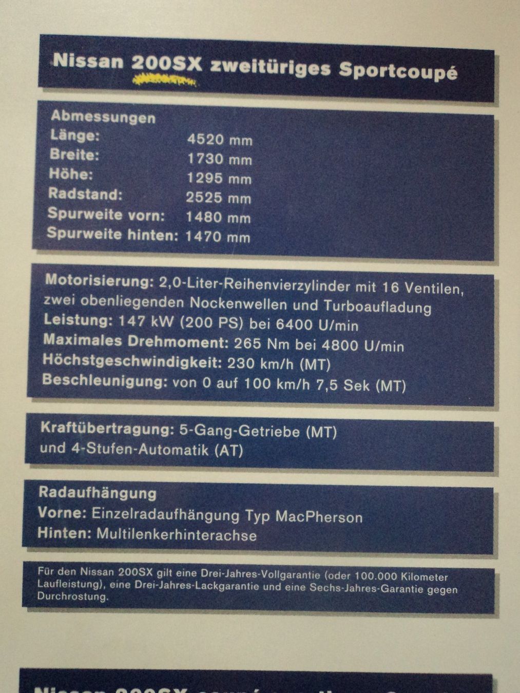 Nissan Documents: Prospekt Nissan 200SX 1994 – D'occasion à Schwarzenburg par modelCARama 7
