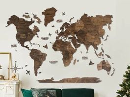 Weltkarte aus Holz "Walnuss": Deko & Geschenk