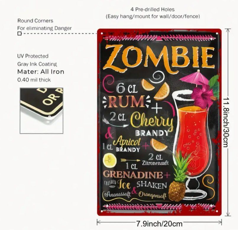 Insegne: Retro Bar Schild "Zombie Cocktail" - Blechschild – Nuovo e nell'imballaggio originale da Dintikon venduto da Vexi 1