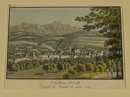 ST GALLEN, ALTKOLORIERTE AQUATINTA UM 1840