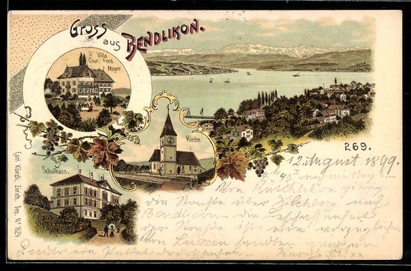 Cartoline postali: Litho Bendlikon, Villa Cour. Ferd. Meyer – Usato da Berlin venduto da bartko-reher