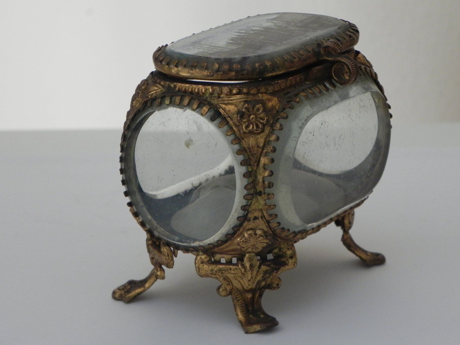 Barattoli: Antike Schmuckdose/Schmuckschatulle Messing / Glas – Usato da Minusio venduto da Lory64 9