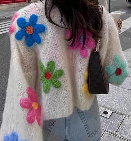 🌸 Bunter Blumen-Strick-Sweater/Jacke, Gr. M. – NEU!
