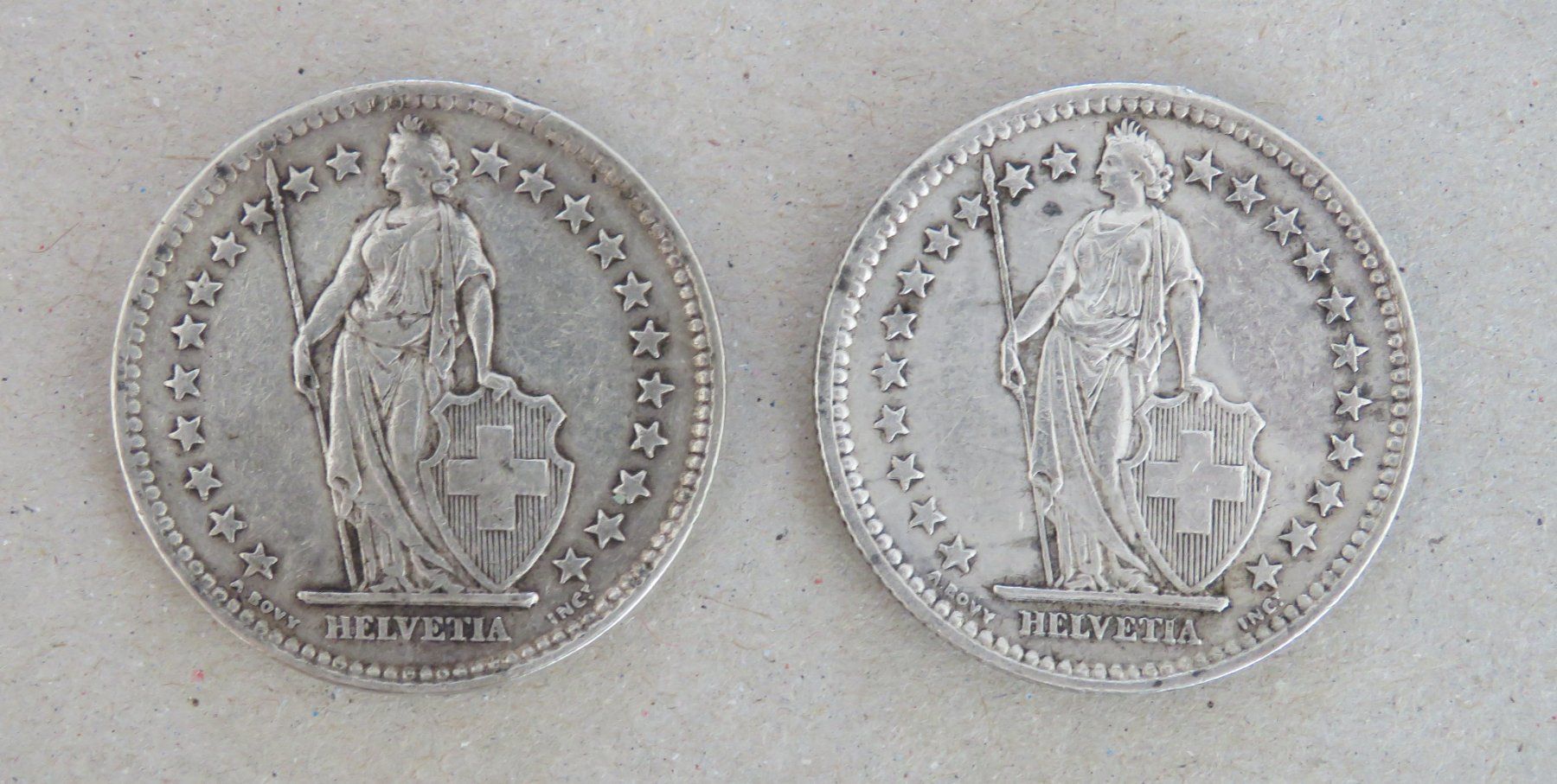 Alle Münzen: 2 mal Fr. 2.- 1943 und 1944 Silber – Gebraucht aus Kreuzlingen von Koi4 1