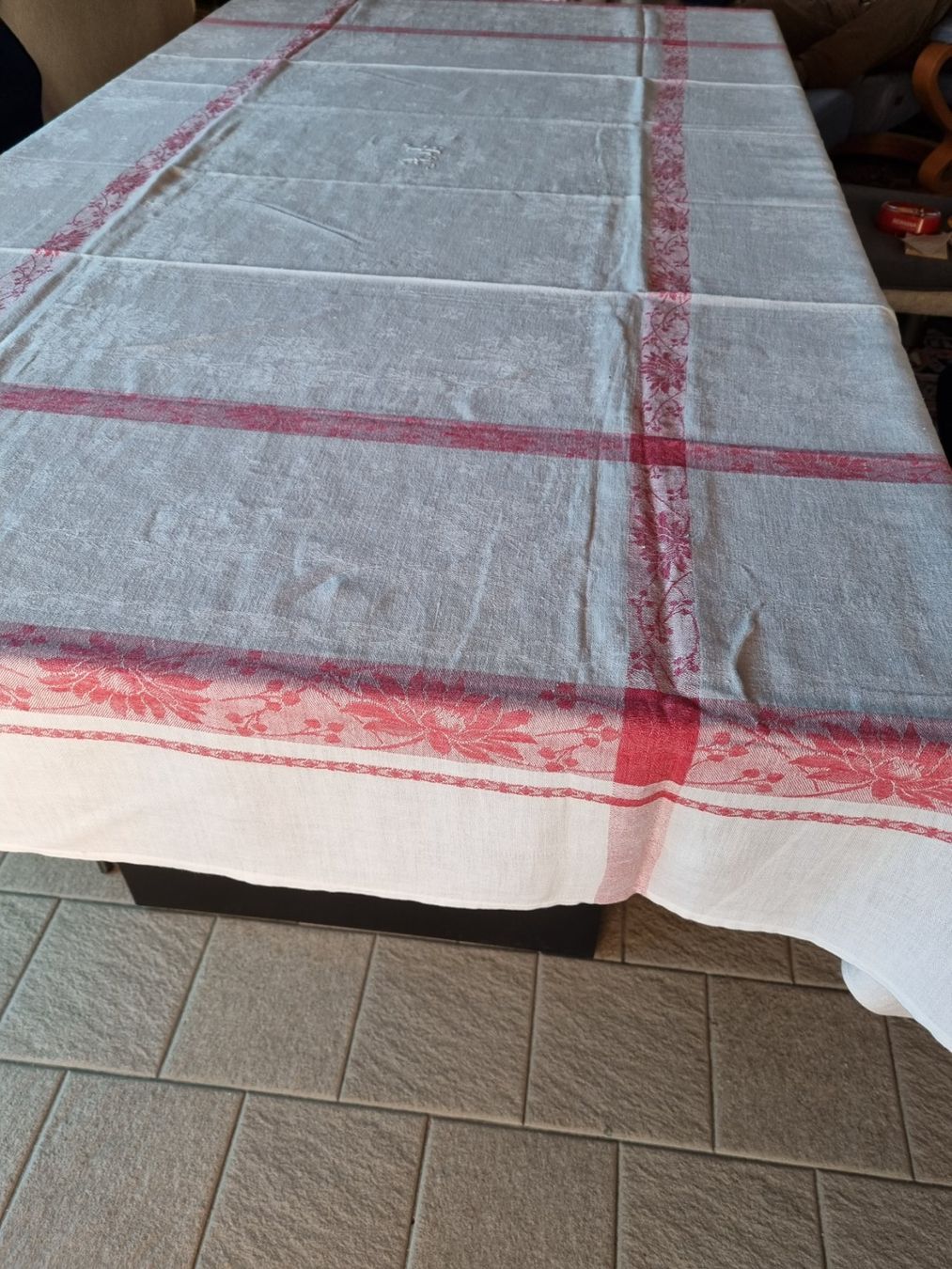 Altra biancheria da tavola: Nappe ancienne lin, rouge/blanc – Nuovo (secondo la descrizione) da Fontenais venduto da Aube-sauvage.2