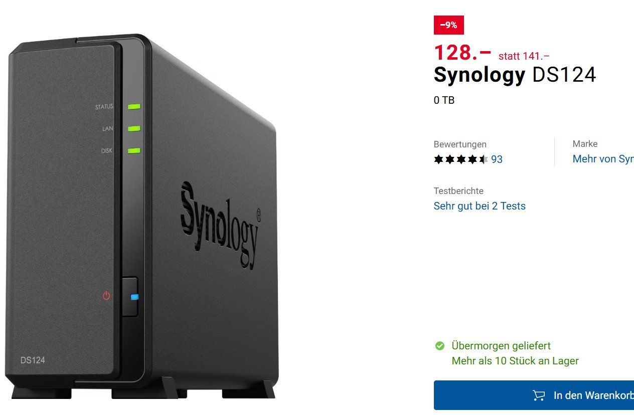 Synology Server: Synology DS124 NAS mit 1x Seagate 16TB IronWolf Pro – Usato da Samstagern venduto da riha08