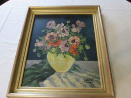 Tableau floral signé "Semoni" encadré.