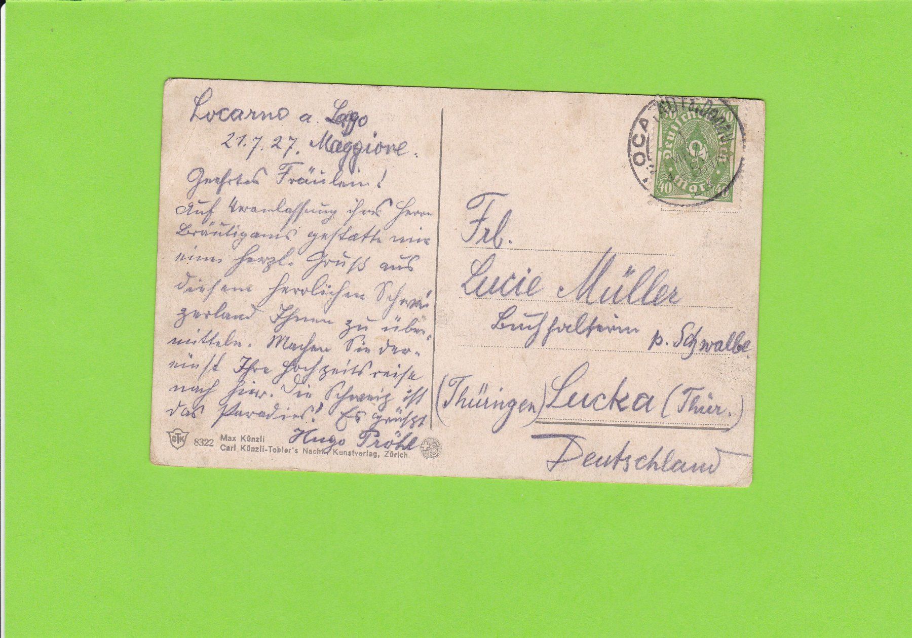 Cartoline postali: Locarno. Giardino pubblico – Usato da St. Peterzell venduto da neckertal 1
