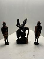 Afrikanische Holzfiguren, 3er Set, Handgeschnitzt, Vintage