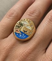 Bague chevalière dorée Baleine & Océan – Taille 54 (US 7) –