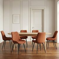 6er Set Stühle Chenille Terrakotta Schwarze Metallbeine