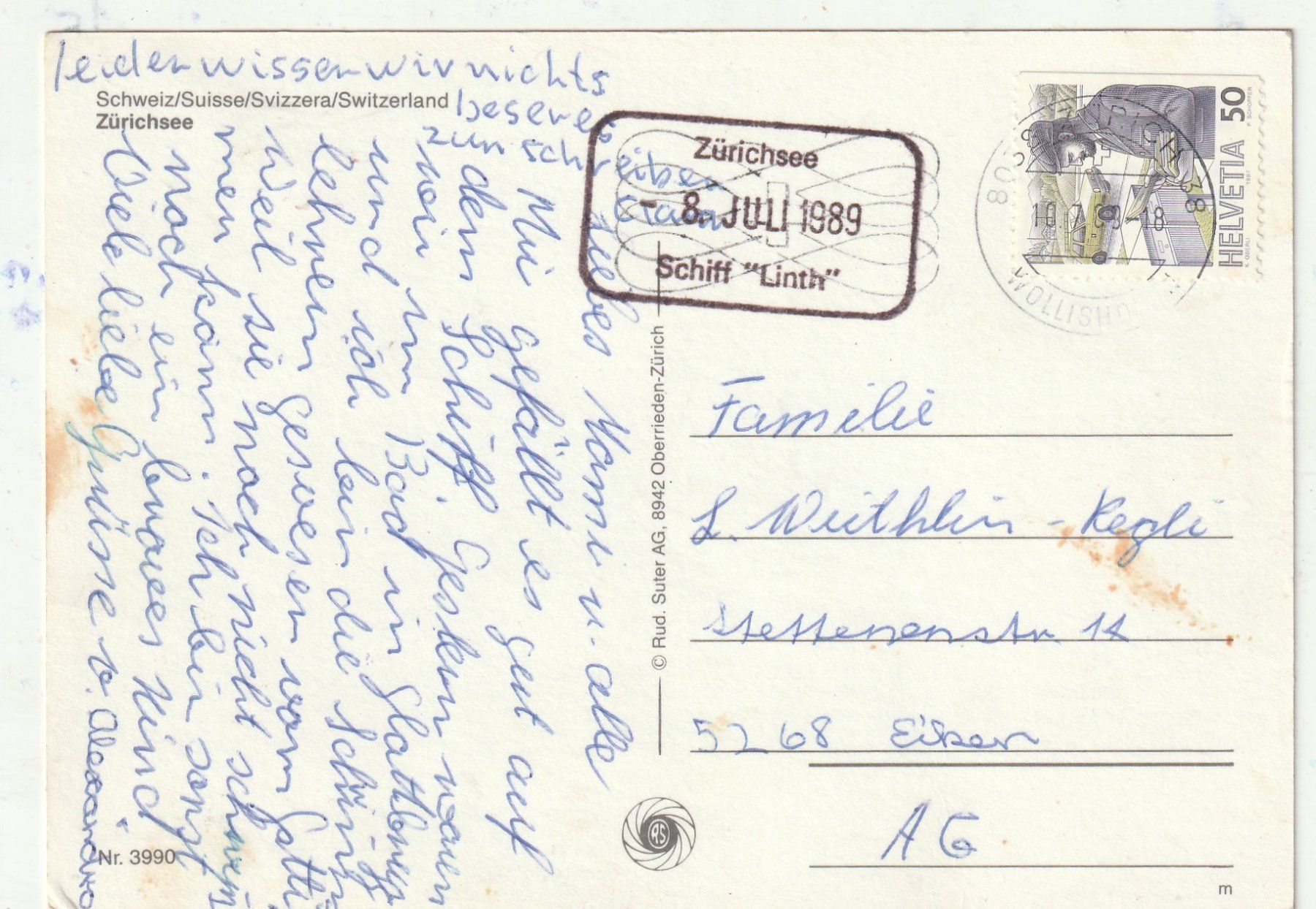 Cartoline postali: Schiffen - Zürichsee – Usato da Lumbrein venduto da made02 1