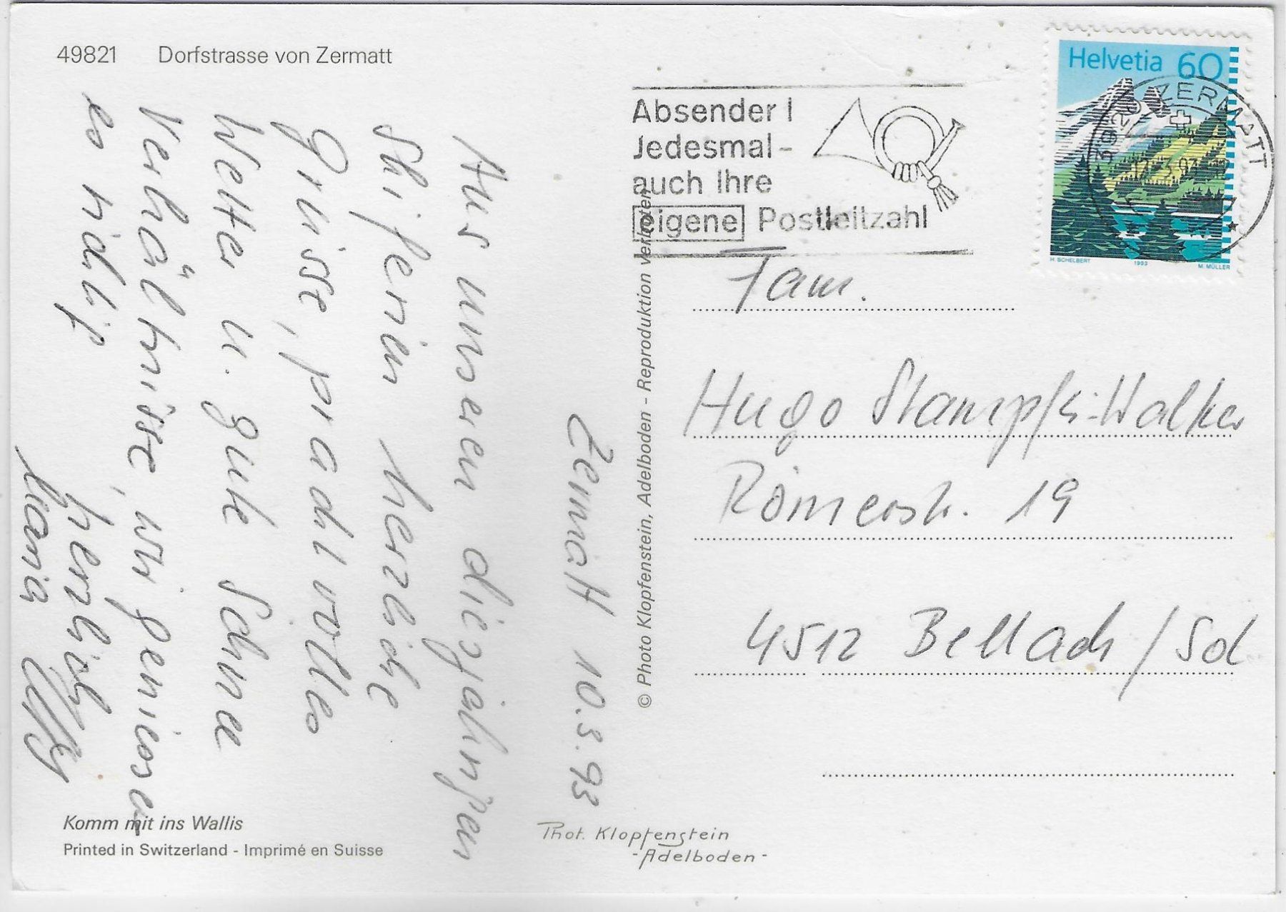 Cartoline postali: Dorfstrasse von Zermatt im Winter – Usato da Ettingen venduto da Kartenplanet 1
