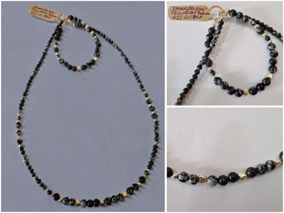 Catenine: Schneeflocken-Obsidian-Set, 925er Silber, handgemacht – Nuovo (secondo la descrizione) da Hittnau venduto da Katzenherz