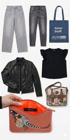 Cooles Kleider-/Accessoires Set mit Echtlederjacke für Gr.38