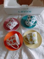 Set 4 tazze caffè LBVYR fantasia pois multicolore nuovi 