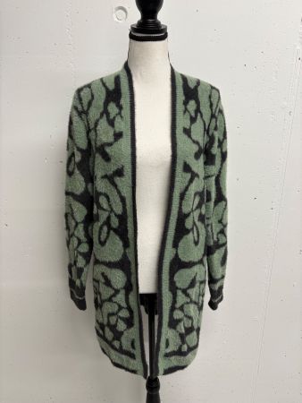 Street One langer Cardigan Gr. 36 grün schwarz weich