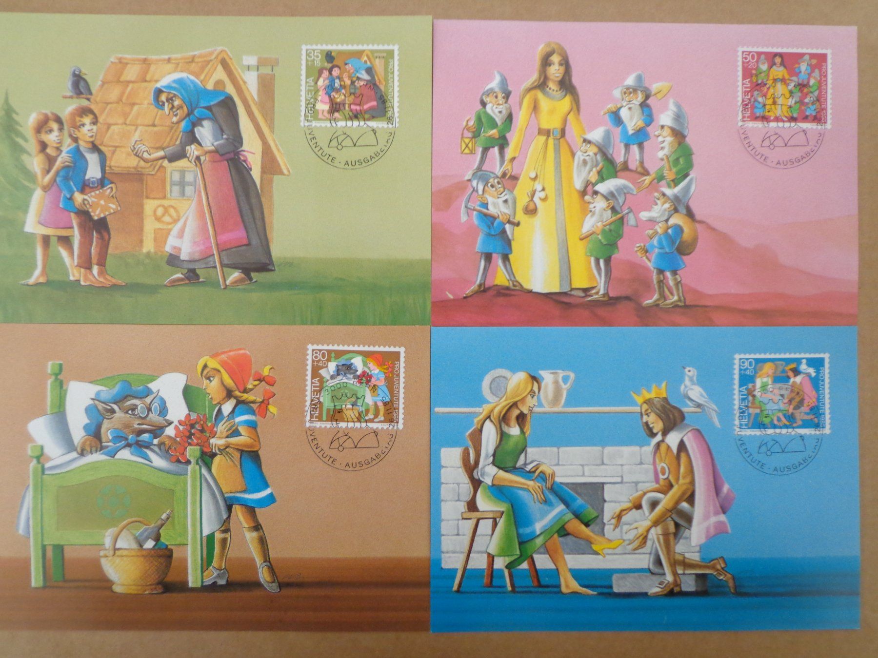 Alle Briefmarken: Satz 4 Maximumkarten MK 1985 PRO JUVENTUTE PJ Szenen Märchen – Neu (gemäss Beschreibung) aus Le Locle von aou_rf8w