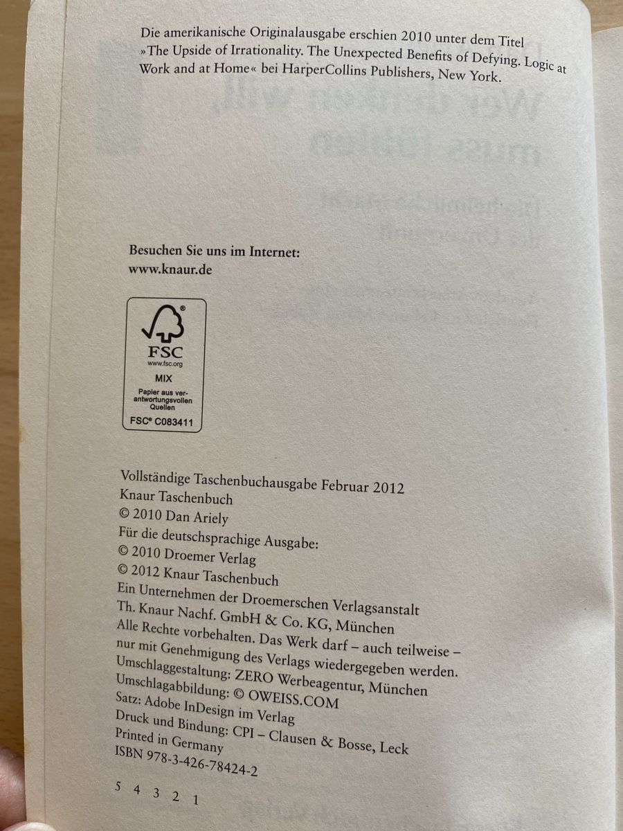 Bücher: Wer denken will, muss fühlen - Dan Ariely – Gebraucht aus Schwarzenburg von Michellu 5