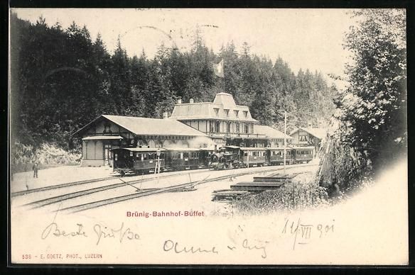 Cartoline postali: AK Brünig, Bahnhof-Buffet, Bergbahnen – Usato da Berlin venduto da bartko-reher
