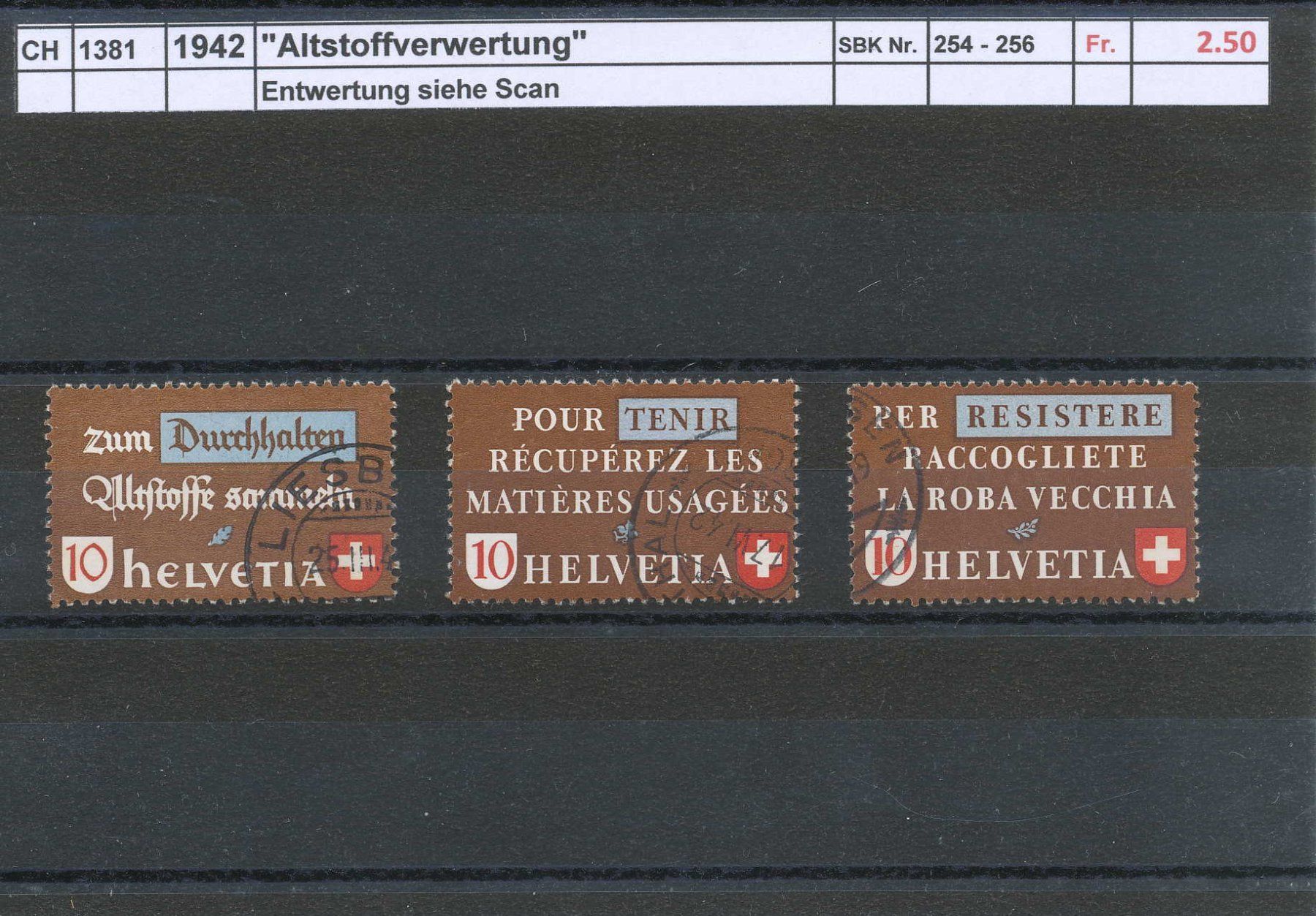 Tutti i francobolli: 1942 "Altstoffverwertung",  gestempelt – Usato da Winterthur venduto da Zupogeru