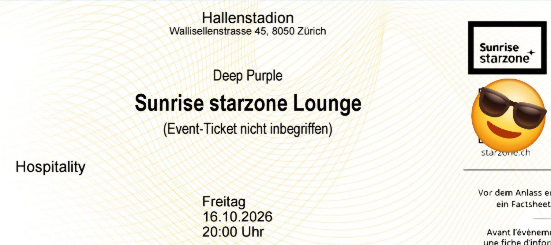 Tickets: Deep Purple Sunrise Starzone Lounge – Neu und originalverpackt aus Feusisberg von Tibet