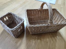 2x Flechtkorb-Set aus Weide Henkelkorb & kleiner Korb