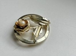 Vintage-Brosche goldfarben mit Rose und Perle