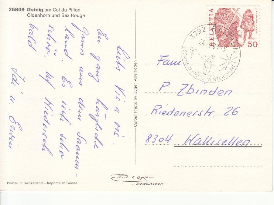 Cartoline postali: Gsteig 1985 – Usato da Bürglen TG venduto da StampGraf 1