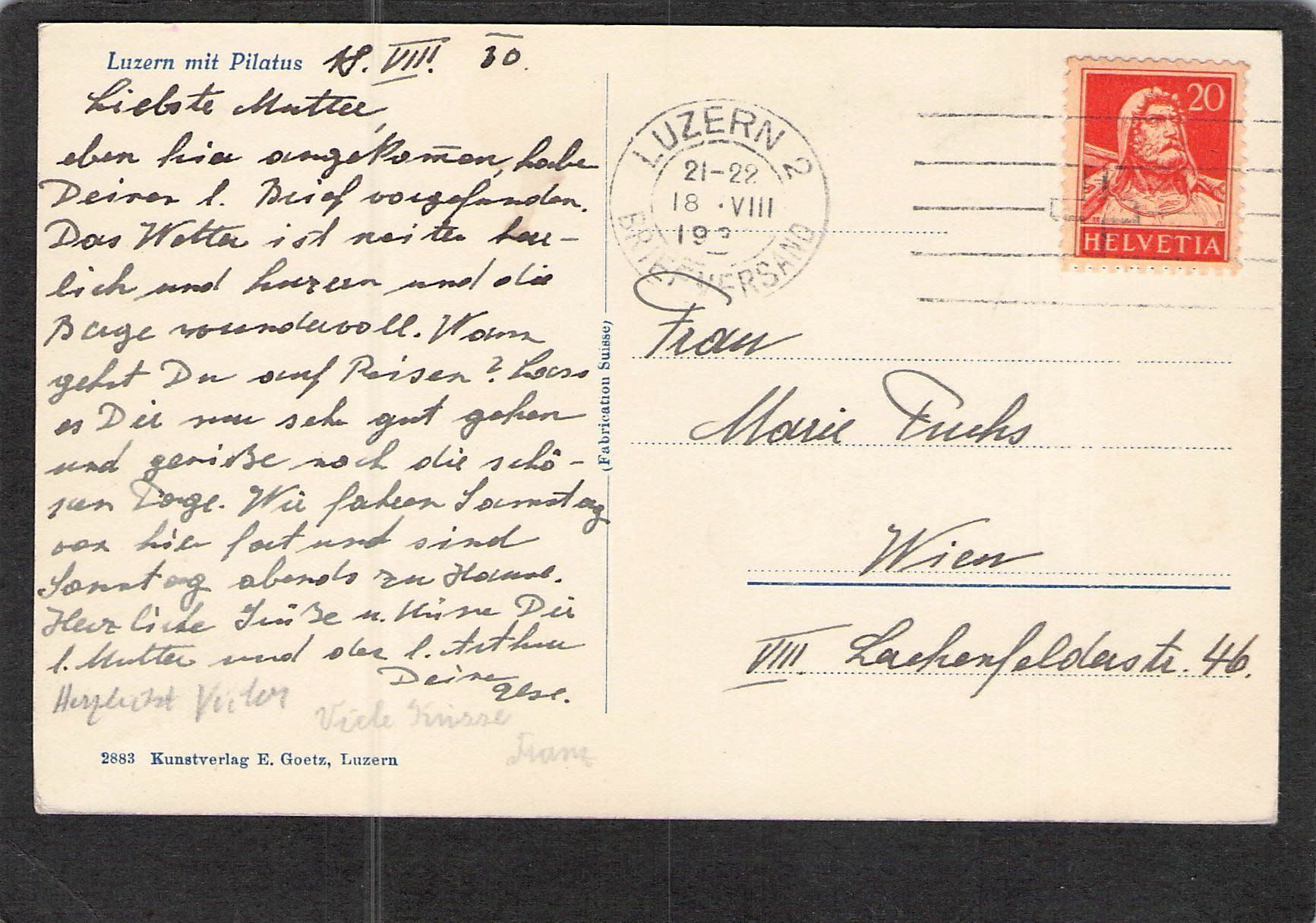 Cartoline postali: -Luzern mit Pilatus , Dampfschiff , 1930 – Usato da Reichenburg venduto da Pipo-67 1