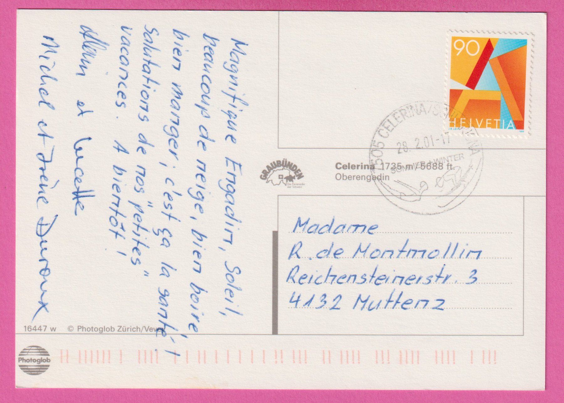 Cartoline postali: Celerina gel 2001 Oberengadin – Usato da Einsiedeln venduto da dillie 1