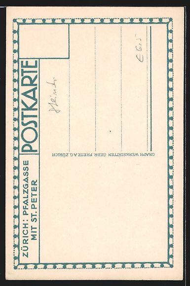 Cartoline postali: Ernst E. Schlatter: Zürich, Pfalzgasse  – Usato da Berlin venduto da bartko-reher 1