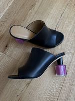 LOEWE Designer Mules 35 schwarzes Leder & Nagellack-Absatz