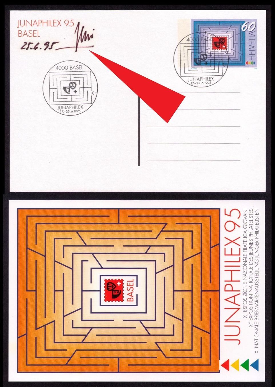 Tutti i francobolli: 1995_JUNAPHILEX 95_Entwerfer-AUTOGRAMM P. Aerni !! – Usato da Marthalen venduto da Ch_quality