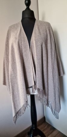 Damen Poncho beige mit Fransen