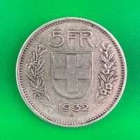 5 Franken Muenze 1932 Silber gute Erhaltung