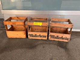 3 Stk. Vintage Müllerbräu alte Holzkiste Deko 34x25cm
